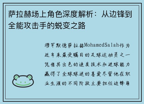萨拉赫场上角色深度解析：从边锋到全能攻击手的蜕变之路